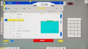 Interface screen showing a test setup with parameters and a graph display.